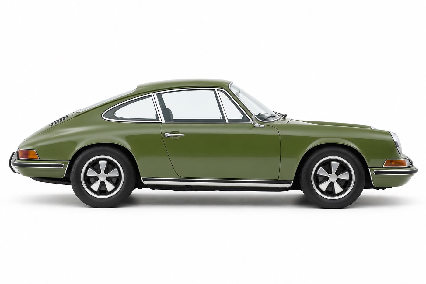 Porsche 911 clásico de la serie F de perfil sobre fondo blanco